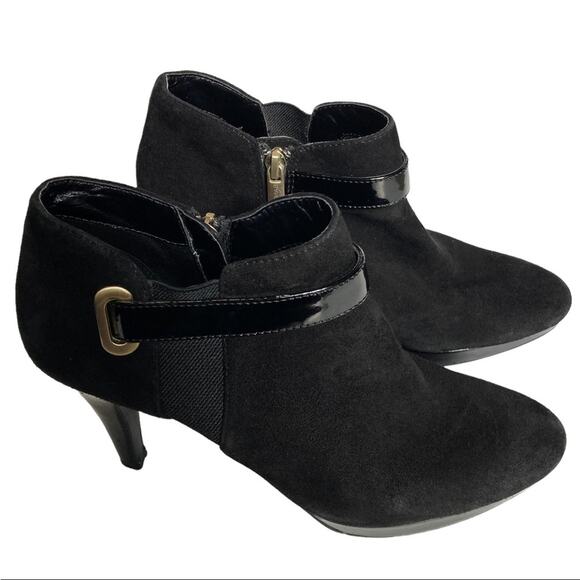 Whimsigoth Bocambria Suede Booties Black size US 8 Patent Leather trim - Picture 1 of 10